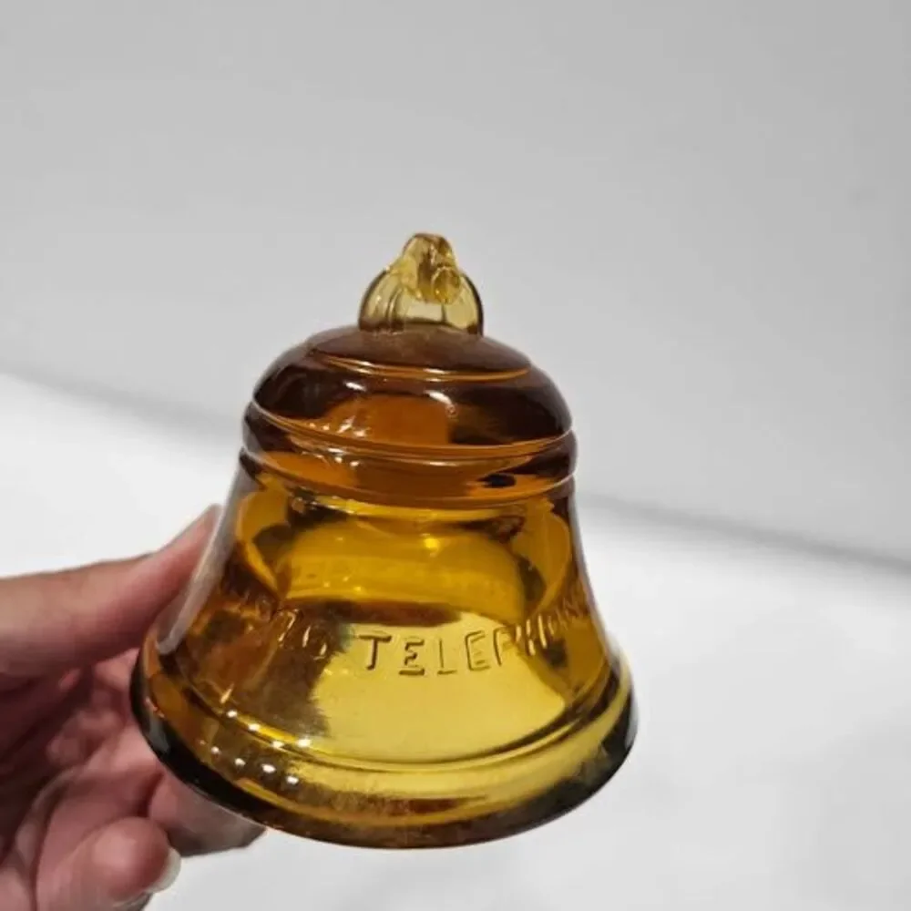 Vintage Blue and Amber Glass Telephone Centennial Bells - Set of 2
